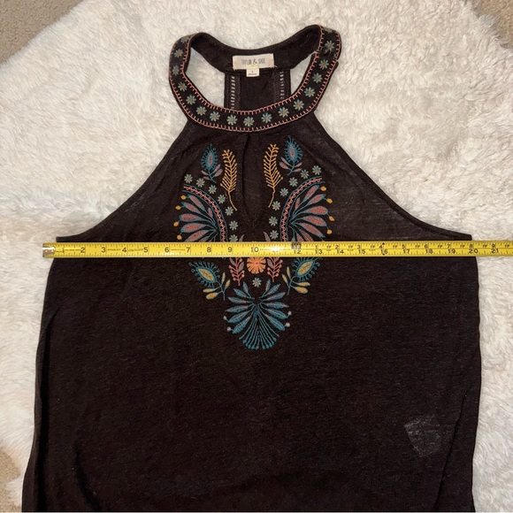 Boho tank top halter neck, racer back chocolate brown, beautiful embroidery - Picture 3 of 7